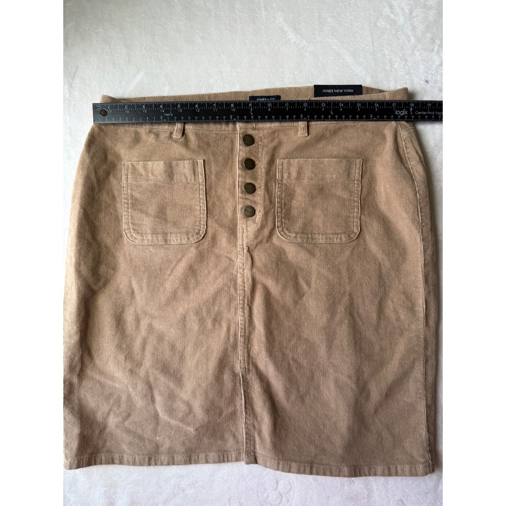 Jones New York Corduroy Skirt Tan High Waist Button Front Size 16 NEW - Picture 5 of 7